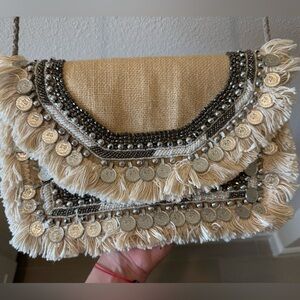 Beaded Fringe Coin detail Shoulder purse clutch